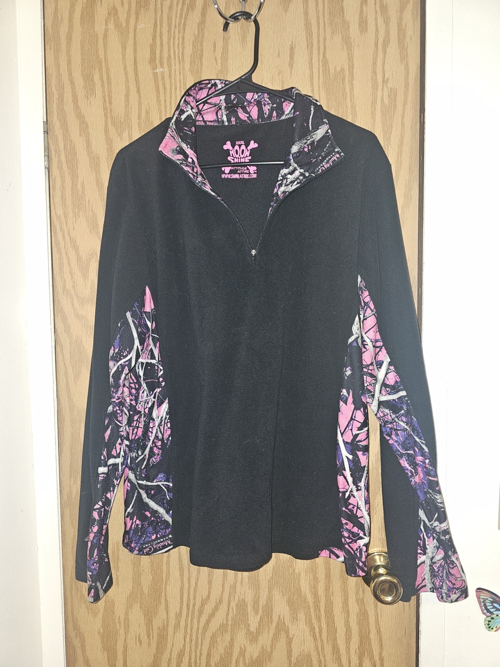 Women's Black Fleece Pullover with Pink & Purple Camo Accents